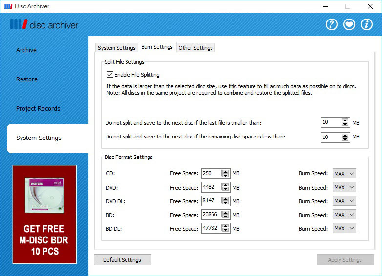 Disc Archiver Screenshot - System Setting 2